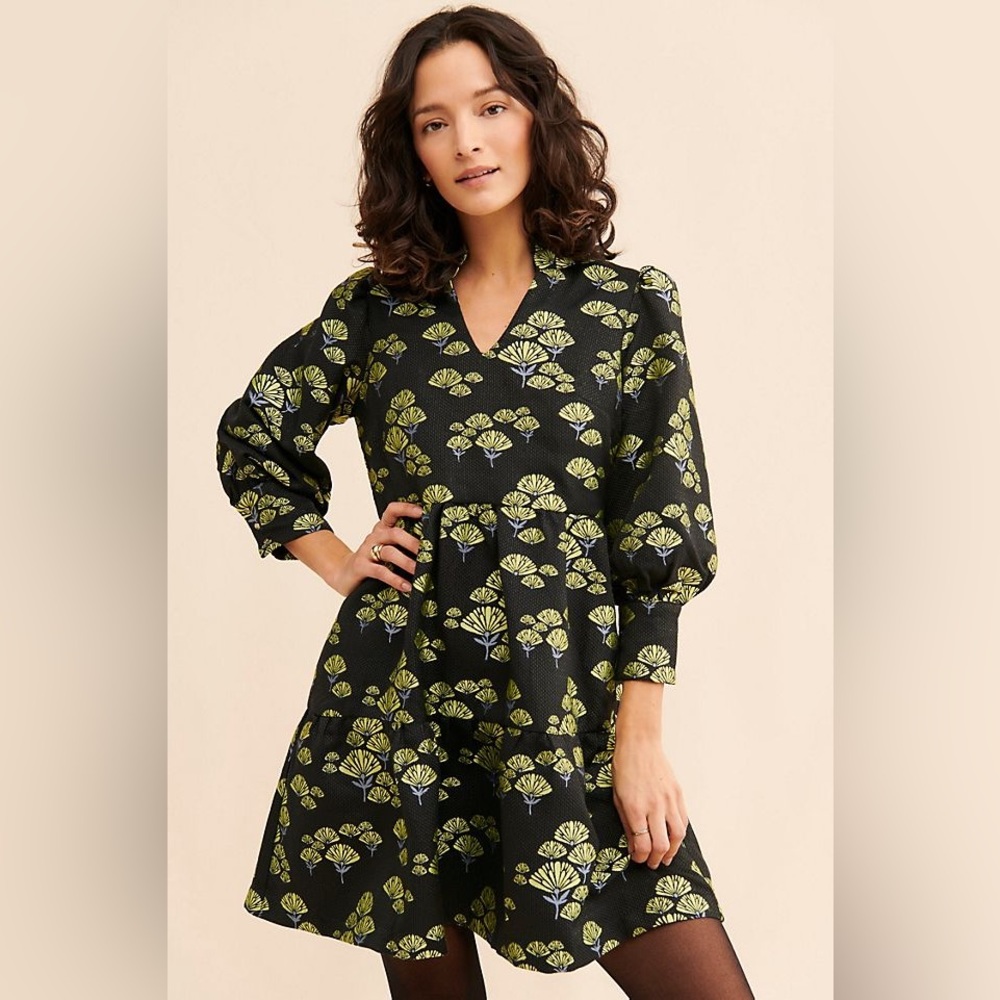 Anthropologie Emily Lovelock tiered jacquard dress